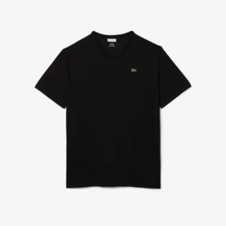 T-shirt en coton à col en V côtelé pour homme, coupe longue