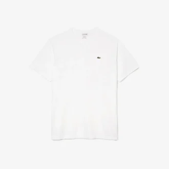 T-shirt en coton à col en V côtelé pour homme, coupe longue