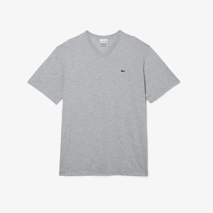 T-shirt en coton à col en V côtelé pour homme, coupe longue T-shirt en coton à col en V côtelé pour homme, coupe longue
