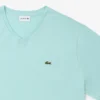 T-shirt en coton à col en V côtelé pour homme, coupe longue T-shirt en coton à col en V côtelé pour homme, coupe longue