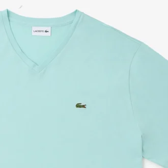 T-shirt en coton à col en V côtelé pour homme, coupe longue