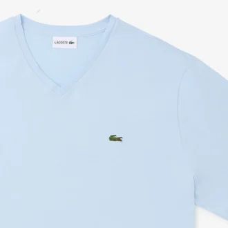 T-shirt en coton à col en V côtelé pour homme, coupe longue