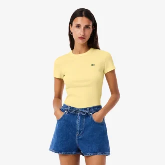 T-shirt en coton côtelé coupe slim pour femme