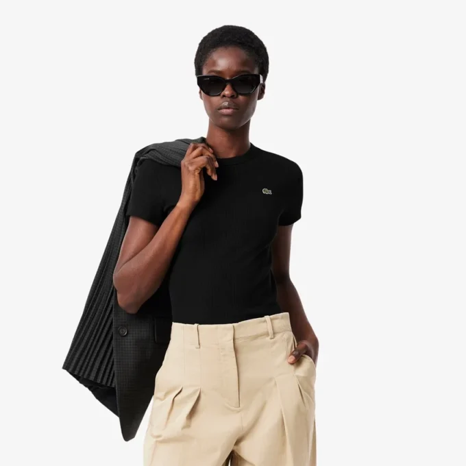 T-shirt en coton côtelé coupe slim pour femme T-shirt en coton côtelé coupe slim pour femme