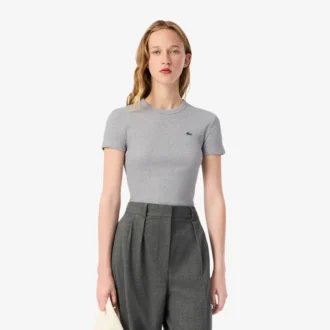 T-shirt en coton côtelé coupe slim pour femme