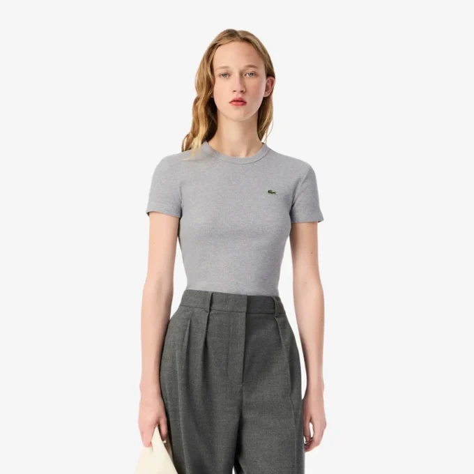 T-shirt en coton côtelé coupe slim pour femme T-shirt en coton côtelé coupe slim pour femme