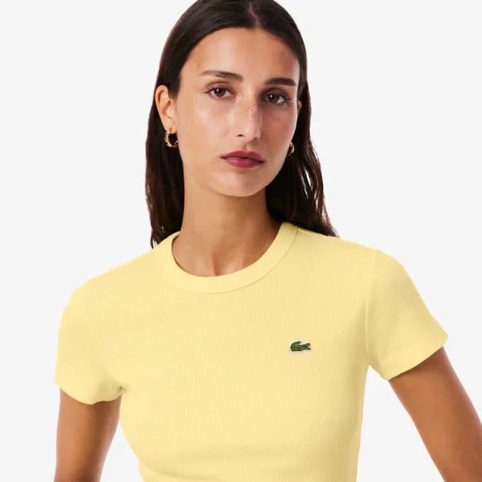 T-shirt en coton côtelé coupe slim pour femme T-shirt en coton côtelé coupe slim pour femme