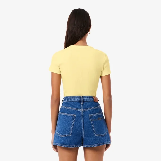 T-shirt en coton côtelé coupe slim pour femme T-shirt en coton côtelé coupe slim pour femme