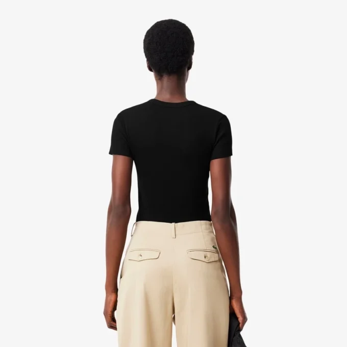 T-shirt en coton côtelé coupe slim pour femme T-shirt en coton côtelé coupe slim pour femme