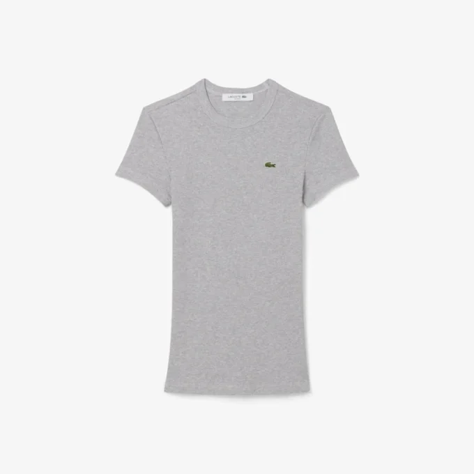 T-shirt en coton côtelé coupe slim pour femme T-shirt en coton côtelé coupe slim pour femme