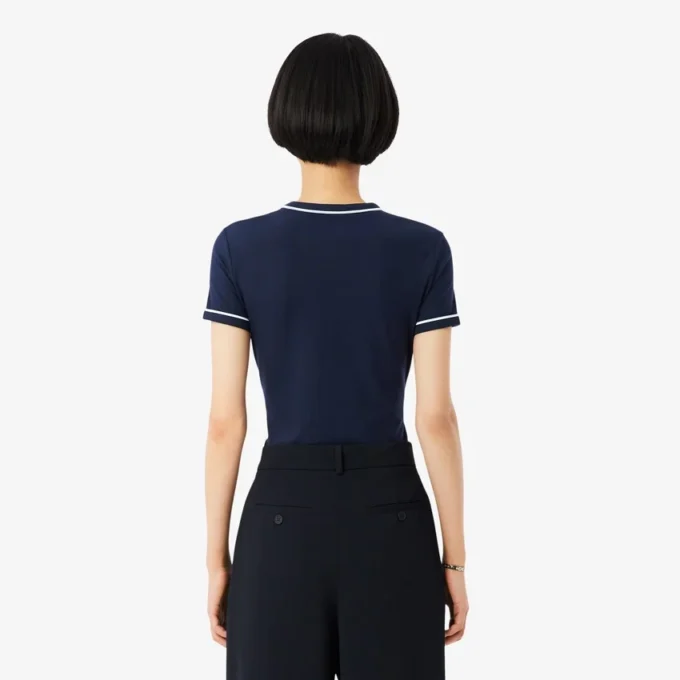 T-shirt en jersey à bordures contrastées pour femme T-shirt en jersey à bordures contrastées pour femme