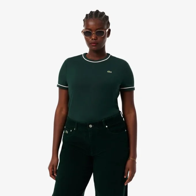 T-shirt en jersey à bordures contrastées pour femme T-shirt en jersey à bordures contrastées pour femme