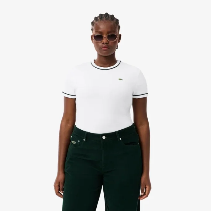 T-shirt en jersey à bordures contrastées pour femme T-shirt en jersey à bordures contrastées pour femme