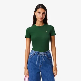 T-shirt slim en coton côtelé pour femme