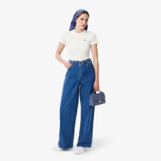 T-shirt slim en coton côtelé pour femme
