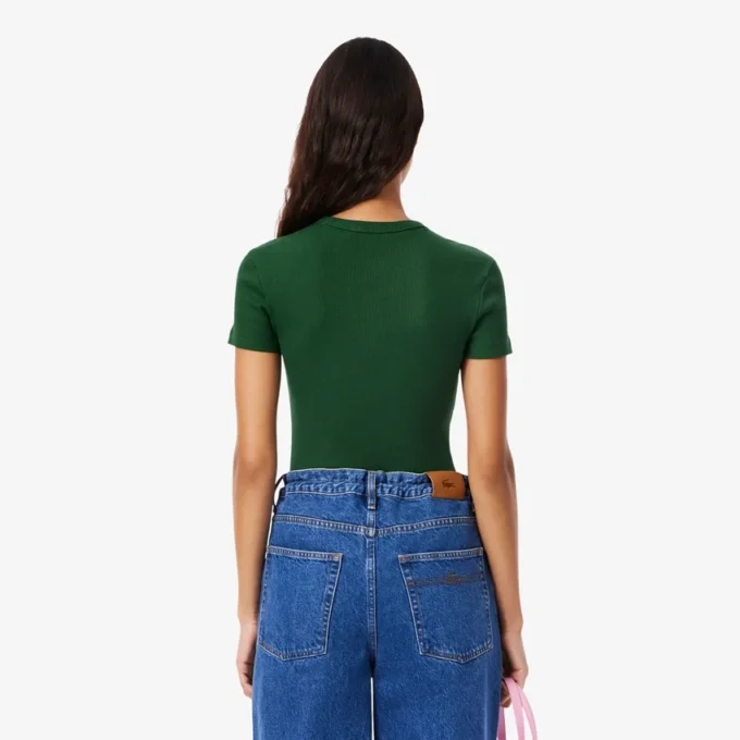 T-shirt slim en coton côtelé pour femme T-shirt slim en coton côtelé pour femme