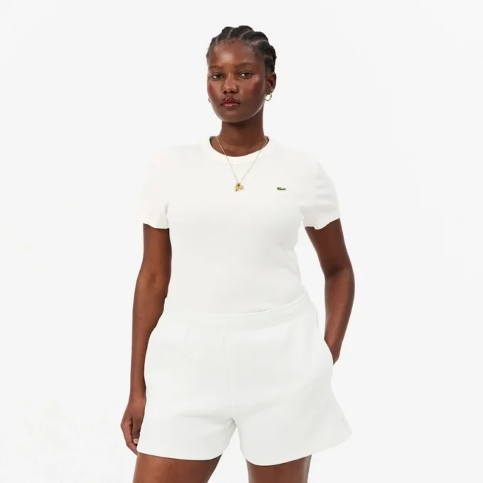 T-shirt slim en coton côtelé pour femme T-shirt slim en coton côtelé pour femme
