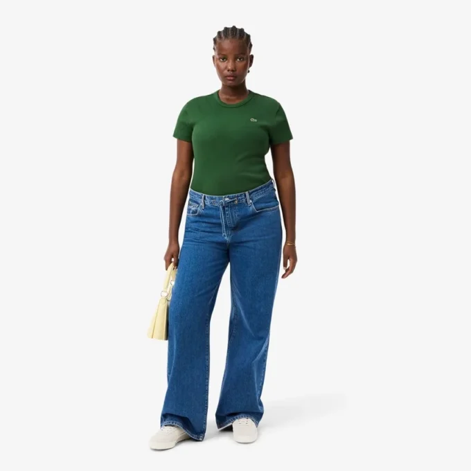 T-shirt slim en coton côtelé pour femme T-shirt slim en coton côtelé pour femme